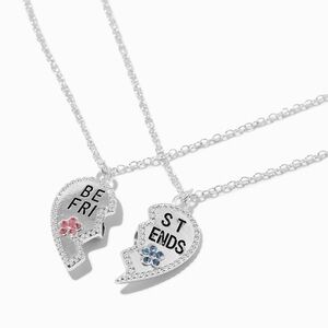 Claire’s Best Friends Silver-tone Split Heart Pendant Necklace -2 Pack Set